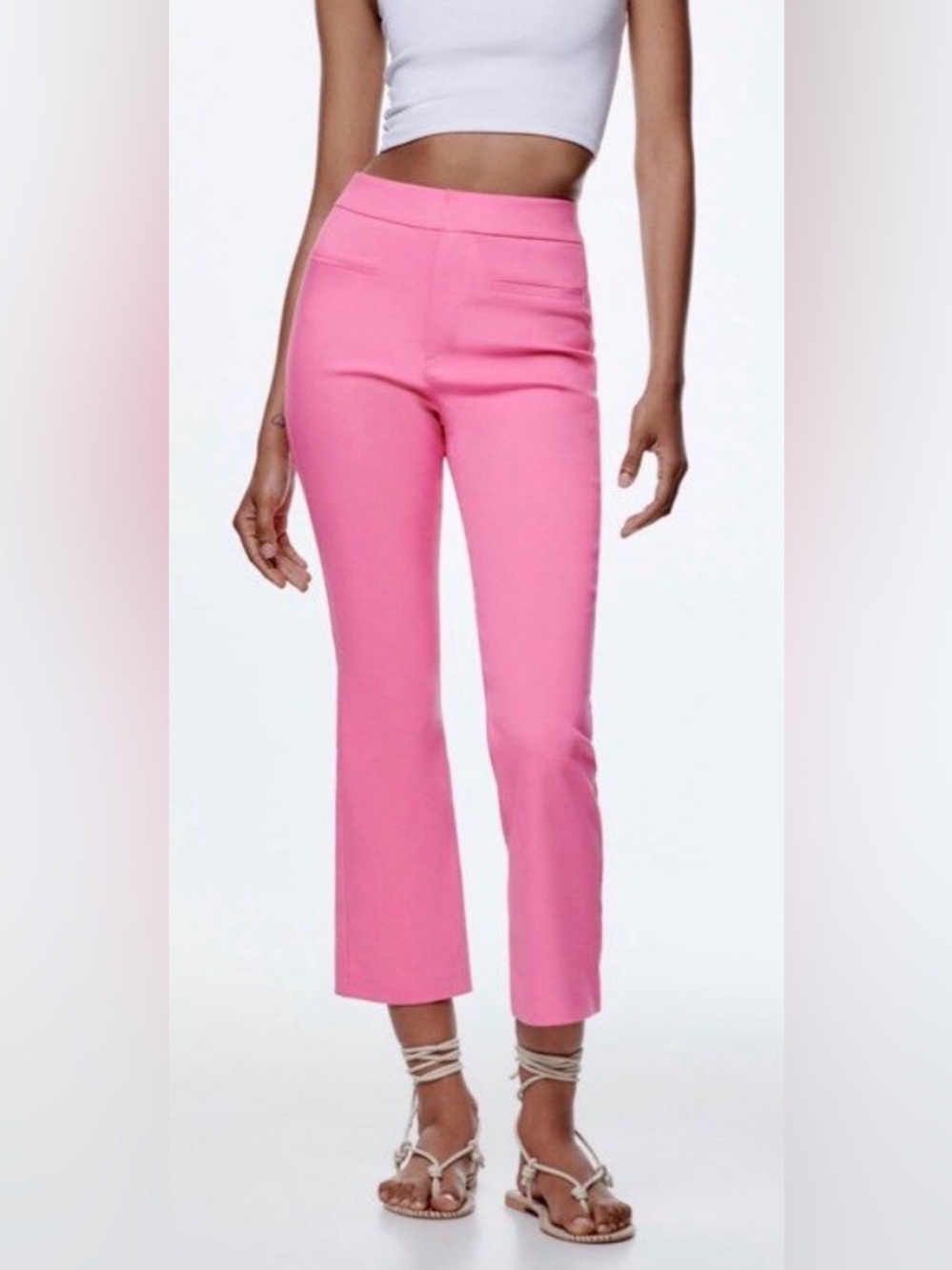 Zara Pink Boot-Cut High-Rise Pants - Picture 1 of 5